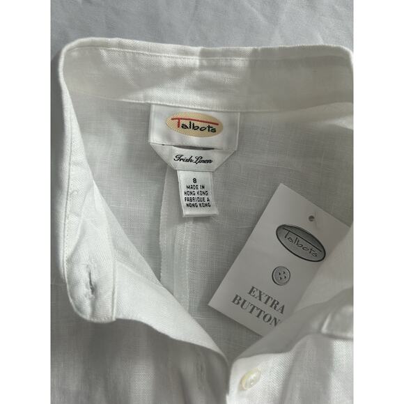 Vintage Talbots Irish Linen Collared Button Blouse Womens Size 8 White NWT - Picture 4 of 8